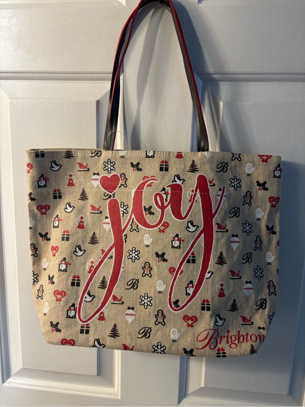 Brighton 'Joy' Holiday Tote Bag in Beige and Red
